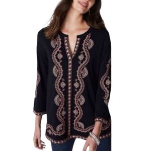 J. Jill Embroidered Black‎ and Pink Tunic Size Small